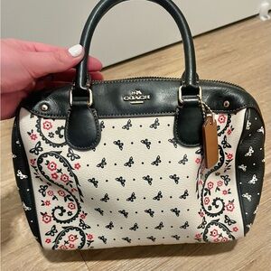 Coach Black and Cream Paisley Satchel